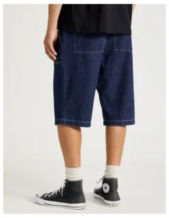 There After Denim Shorts with Built-In Belt in Dark Denim