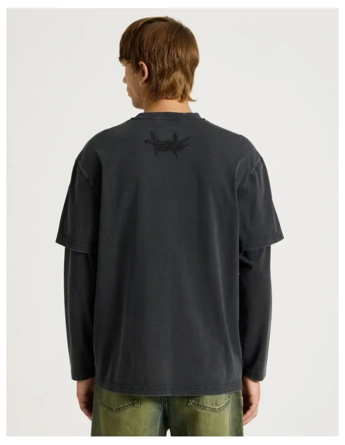 There After Double Layer Long Sleeve Tee in Charcoal