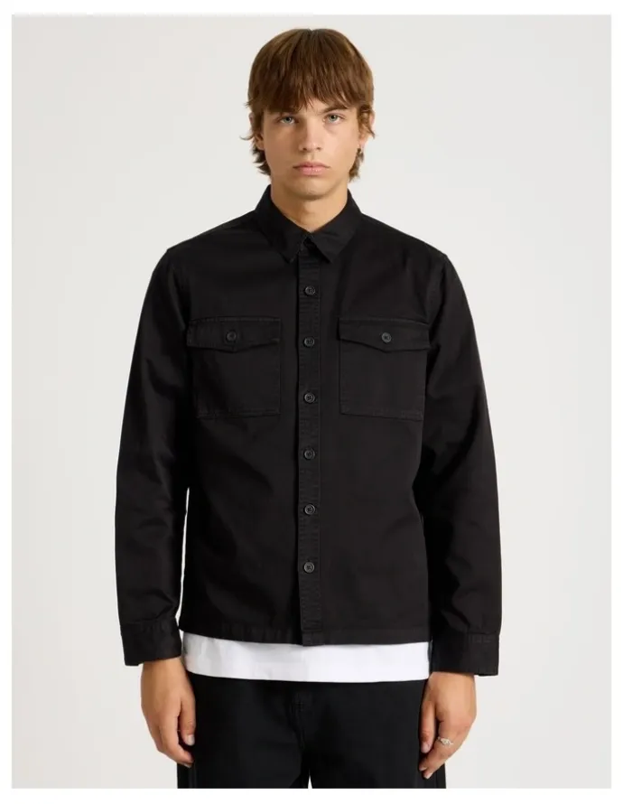 There After Double Pocket Long Sleeve Shirt in Black