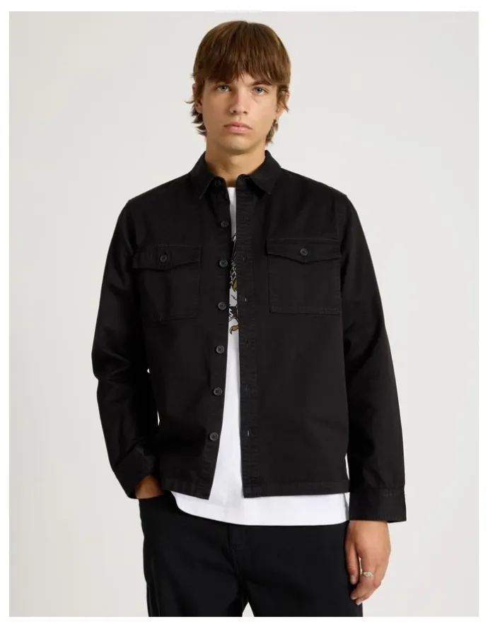 There After Double Pocket Long Sleeve Shirt in Black