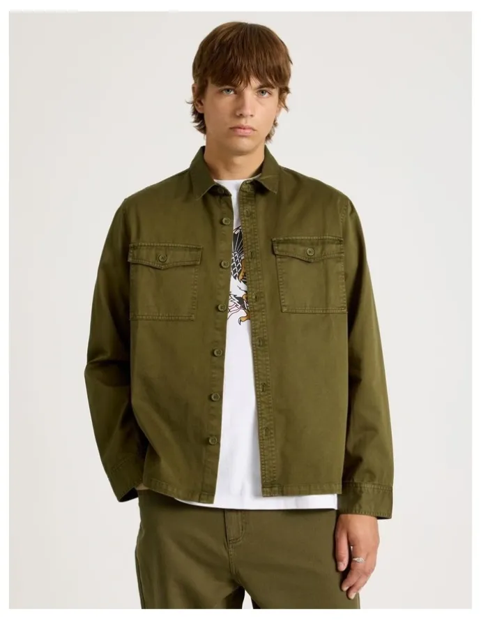 There After Double Pocket Long Sleeve Shirt in Olive