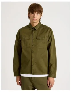 There After Double Pocket Long Sleeve Shirt in Olive