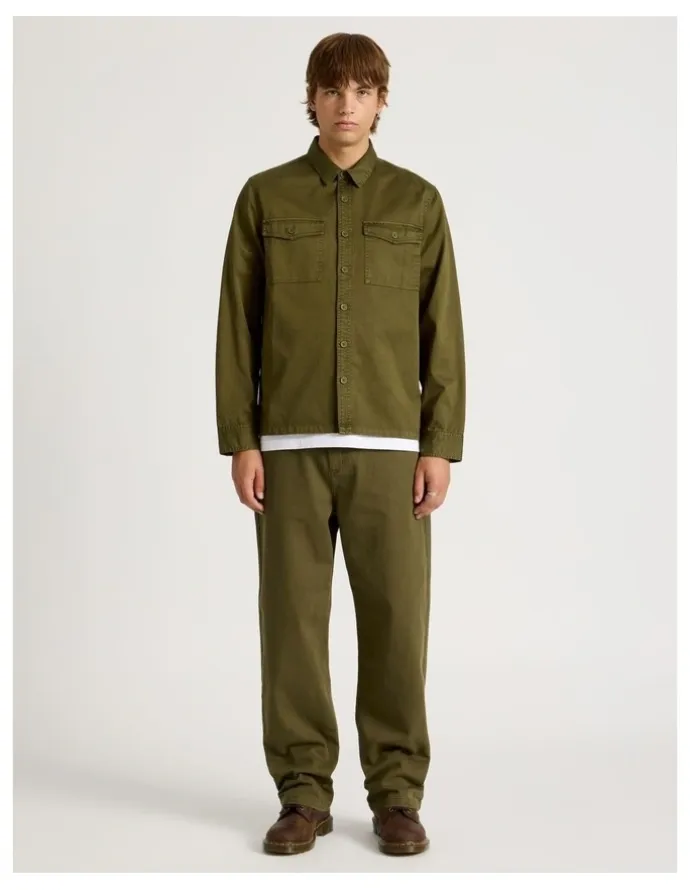 There After Double Pocket Long Sleeve Shirt in Olive