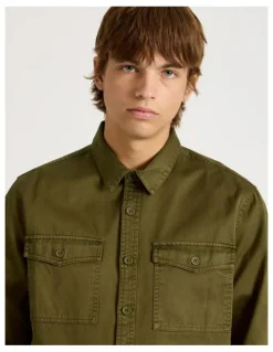 There After Double Pocket Long Sleeve Shirt in Olive