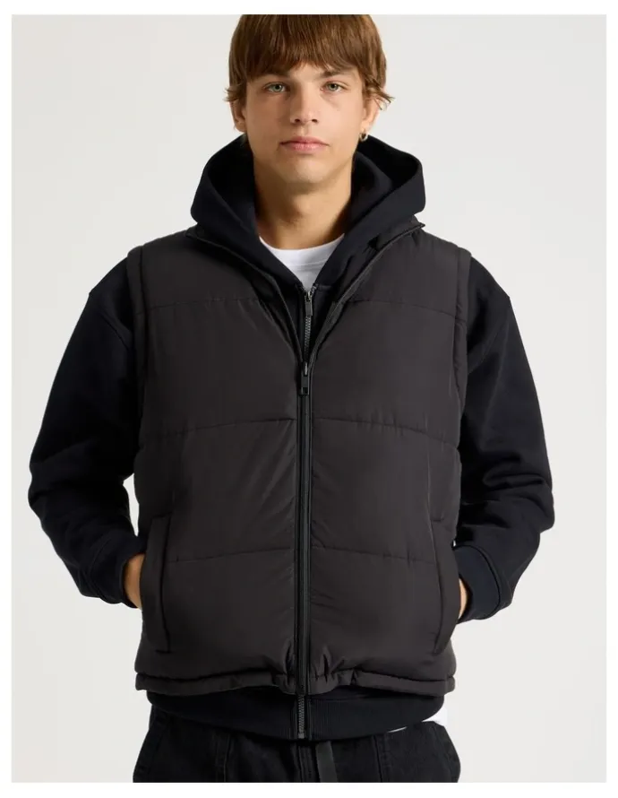 There After Embroidered Logo Reversible Puffer Vest in Khaki