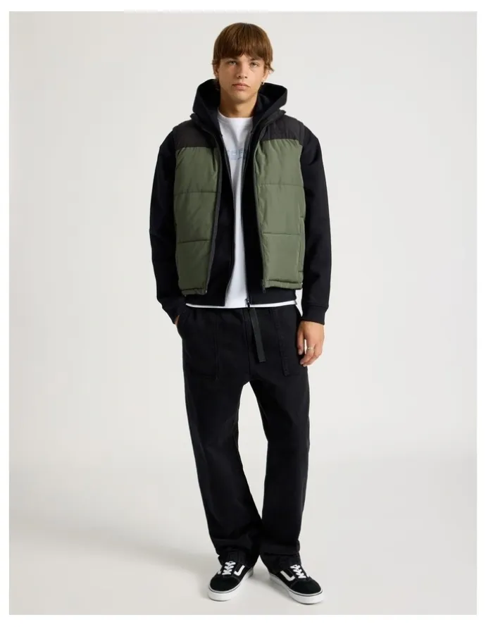 There After Embroidered Logo Reversible Puffer Vest in Khaki