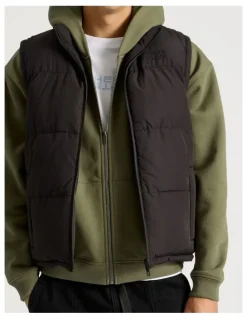 There After Embroidered Logo Reversible Puffer Vest in Black