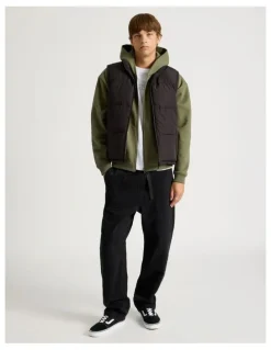 There After Embroidered Logo Reversible Puffer Vest in Black