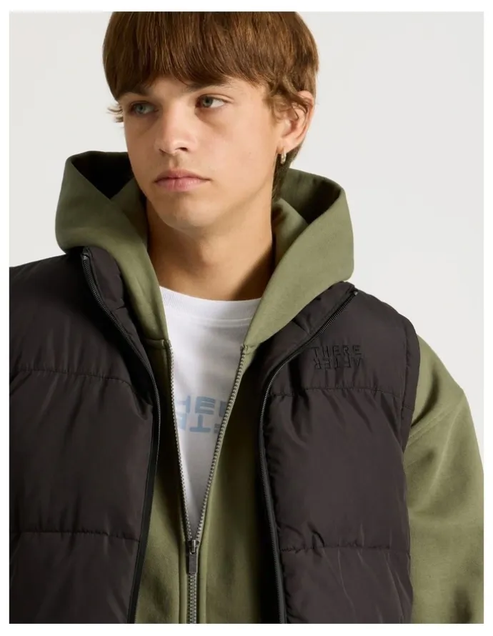 There After Embroidered Logo Reversible Puffer Vest in Black