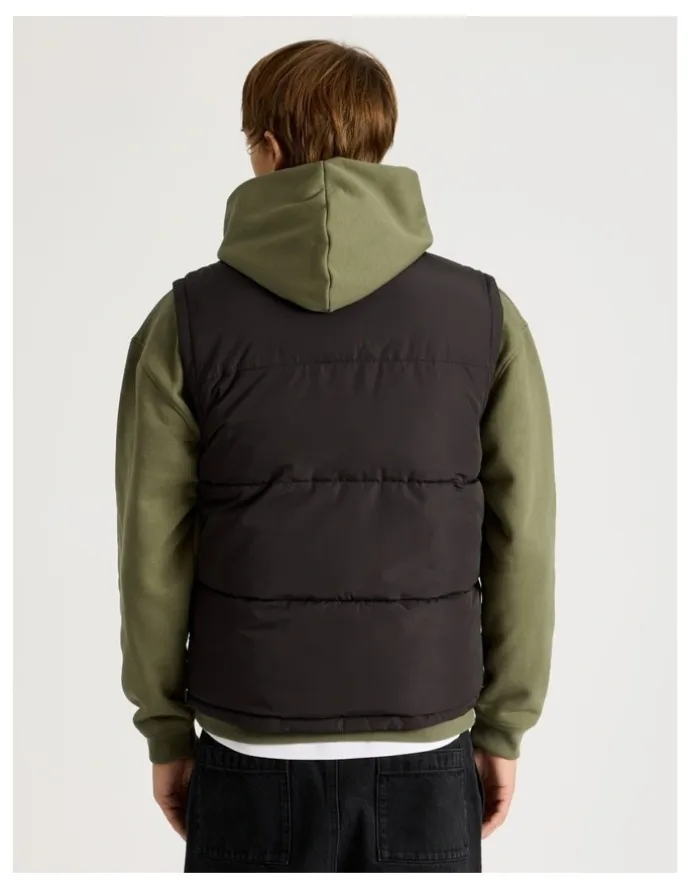 There After Embroidered Logo Reversible Puffer Vest in Black