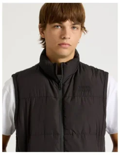 There After Embroidered Logo Reversible Puffer Vest in Black