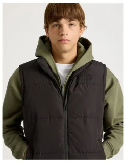 There After Embroidered Logo Reversible Puffer Vest in Black