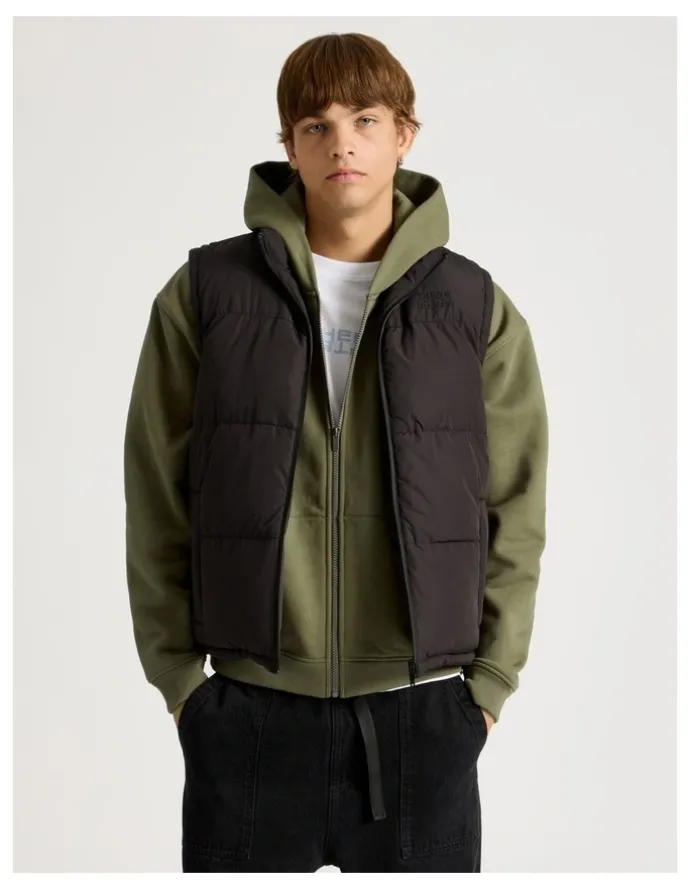 There After Embroidered Logo Reversible Puffer Vest in Black