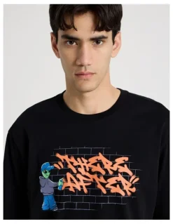 There After Graffiti Print Short Sleeve Tee in Black