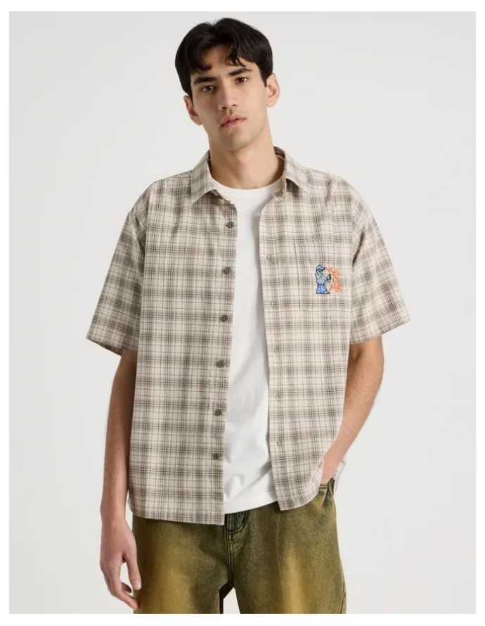 There After Graffiti Short Sleeve Shirt in Cream Check