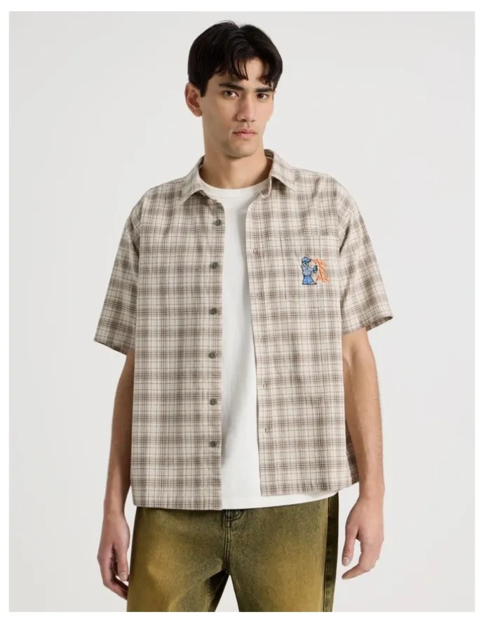 There After Graffiti Short Sleeve Shirt in Cream Check