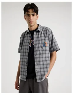 There After Graffiti Short Sleeve Shirt in Grey Check