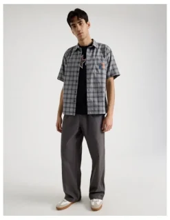 There After Graffiti Short Sleeve Shirt in Grey Check