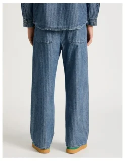 There After Herringbone Stripe Wide Leg Jeans in Blue