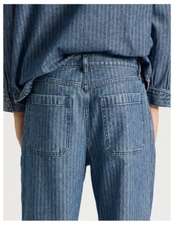 There After Herringbone Stripe Wide Leg Jeans in Blue