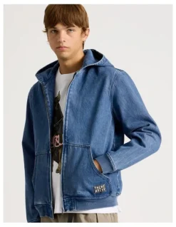 There After Hooded Denim Jacket in Blue