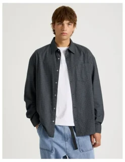 There After Lightweight Check Long Sleeve Shirt in Charcoal