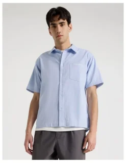 There After Logo Short Sleeve Shirt in Light Blue Stripe