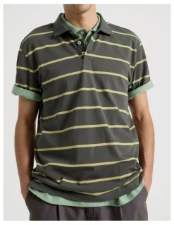 There After Logo Short Sleeve Polo in Petrol Stripe