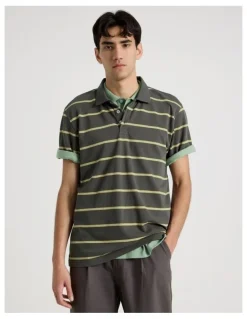 There After Logo Short Sleeve Polo in Petrol Stripe