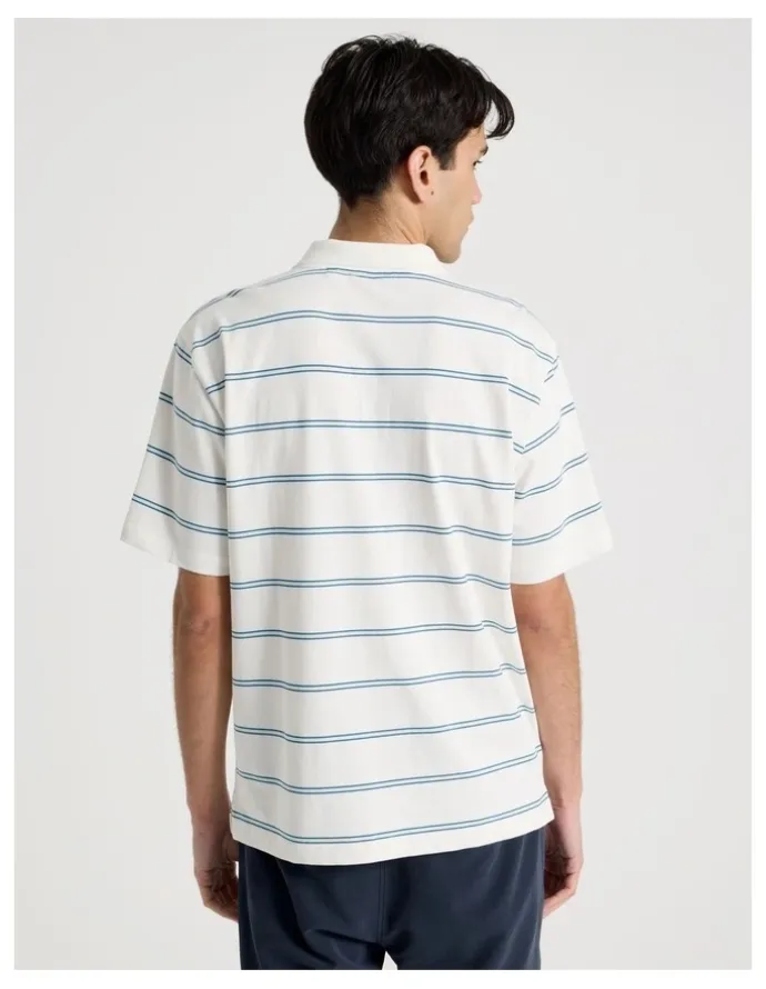 There After Logo Short Sleeve Polo in White Stripe