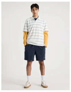 There After Logo Short Sleeve Polo in White Stripe