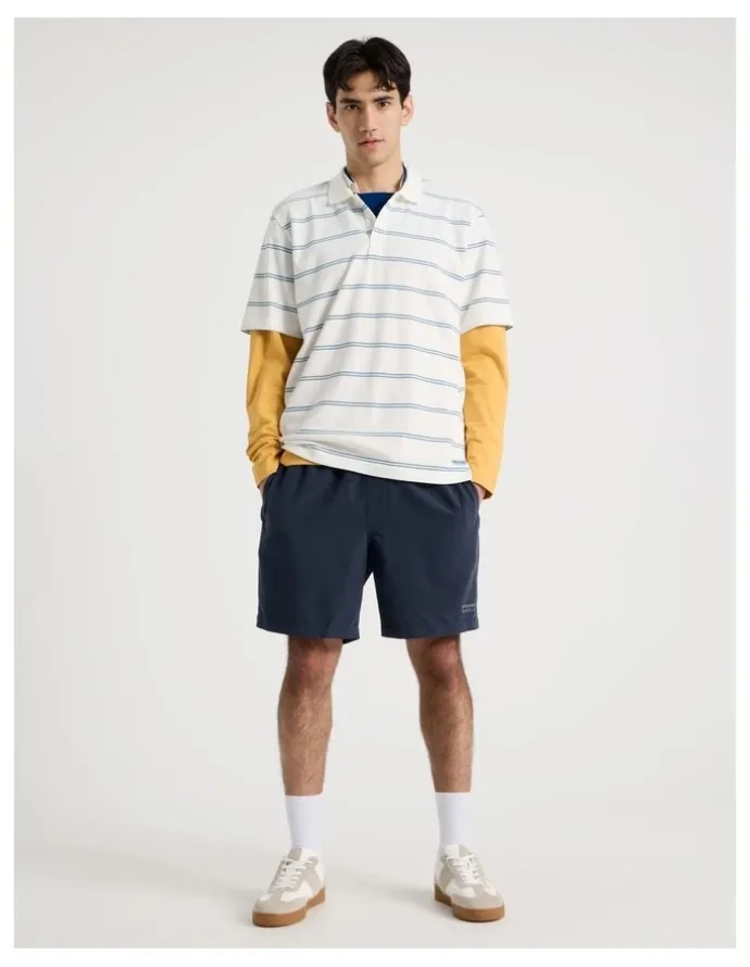 There After Logo Short Sleeve Polo in White Stripe