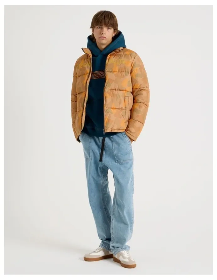 There After Mid Length Puffer Jacket in Orange Camo