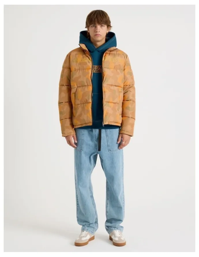 There After Mid Length Puffer Jacket in Orange Camo
