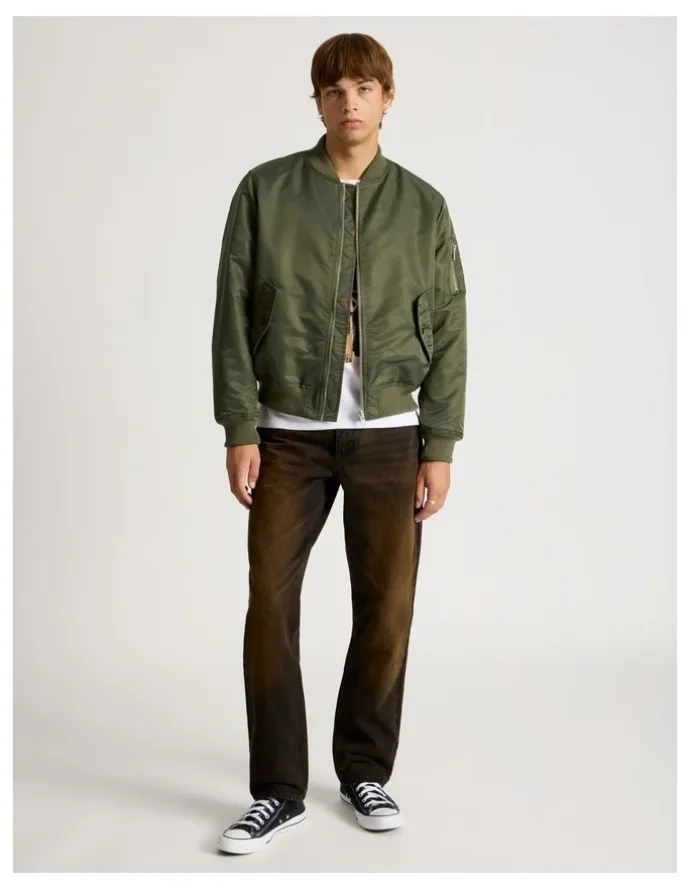 There After Nylon Bomber Jacket in Olive