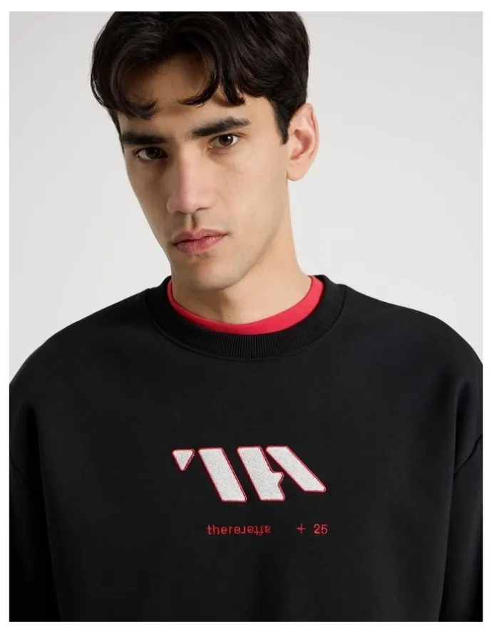 There After Oversized Applique Crew Sweat in Black