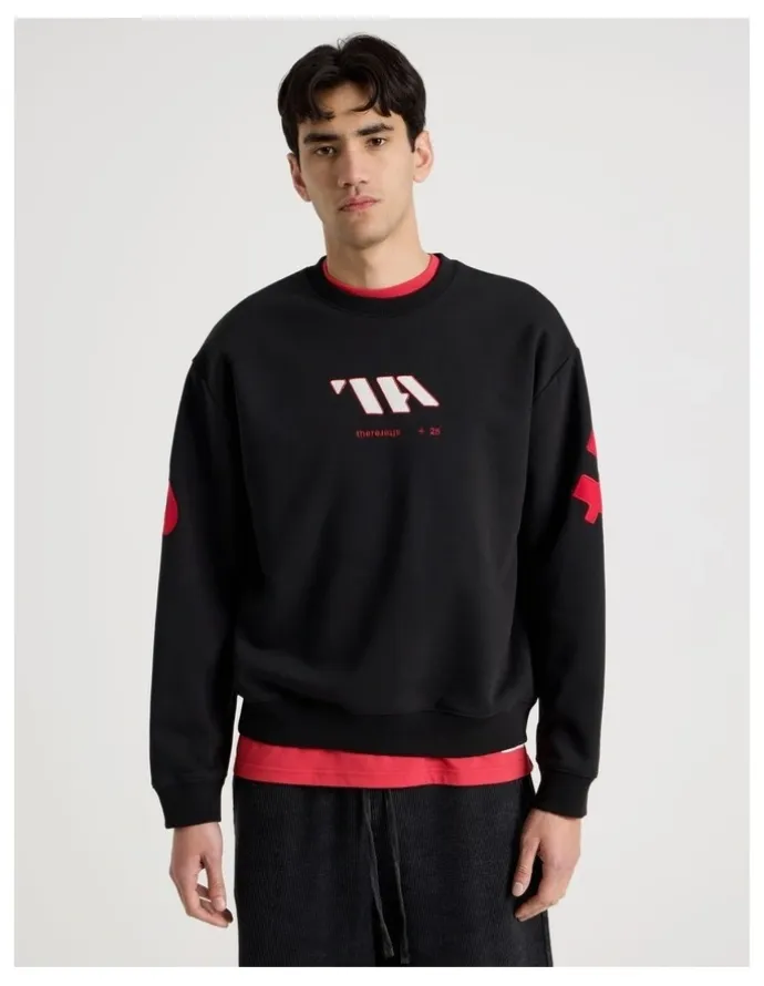 There After Oversized Applique Crew Sweat in Black