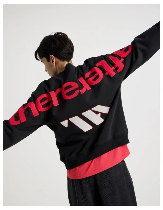 There After Oversized Applique Crew Sweat in Black