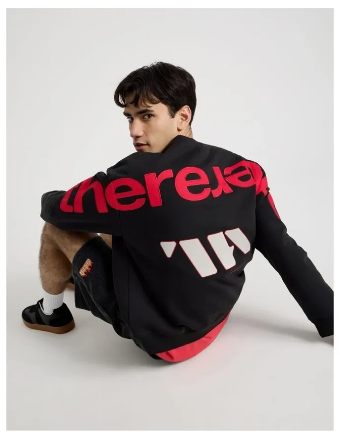 There After Oversized Applique Crew Sweat in Black