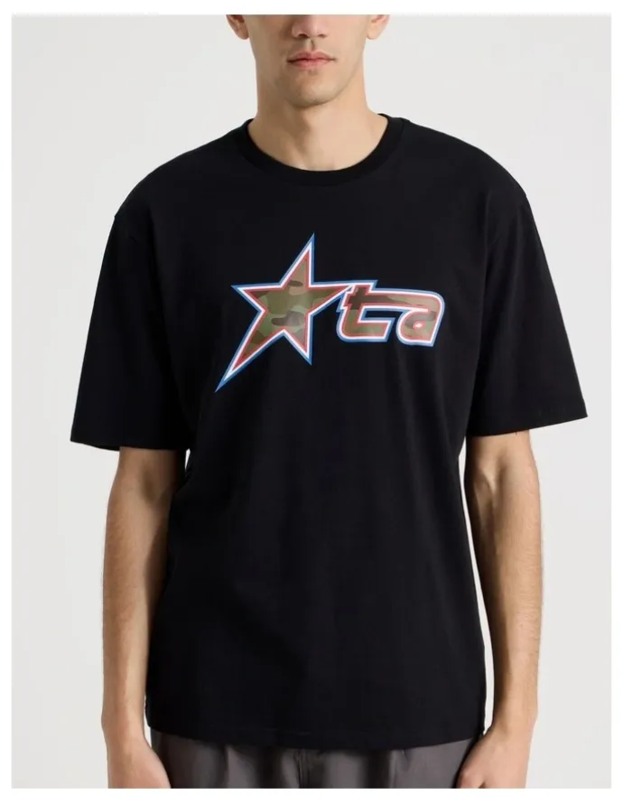 There After Retro Sport Print Short Sleeve Tee in Black