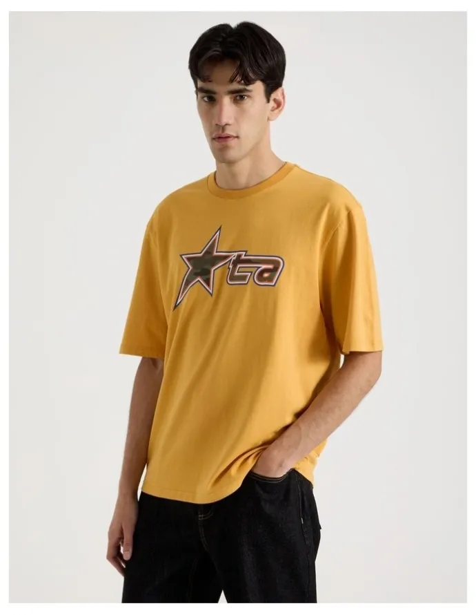 There After Retro Sport Print Short Sleeve Tee in Yellow