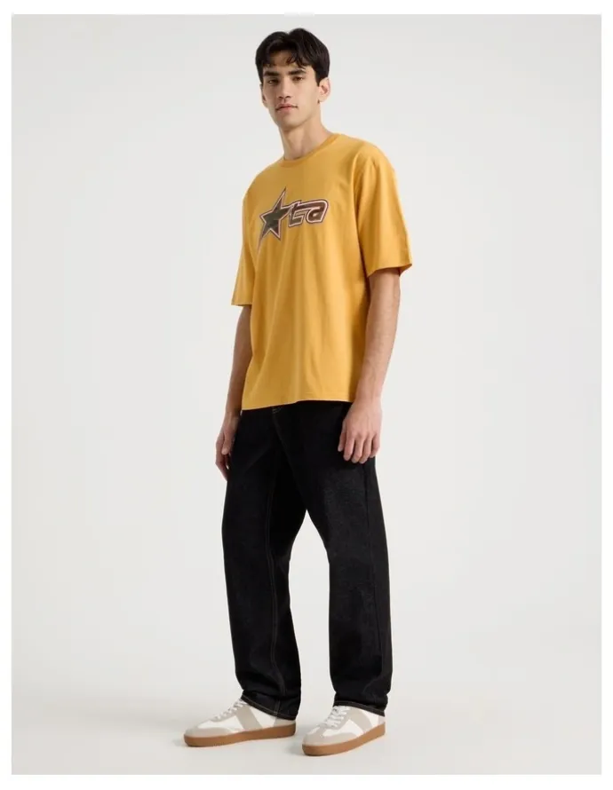 There After Retro Sport Print Short Sleeve Tee in Yellow