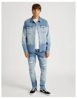 There After Rip & Repair Skinny Jeans in Blue