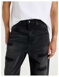 There After Rip & Repair Wide Leg Jean in Black
