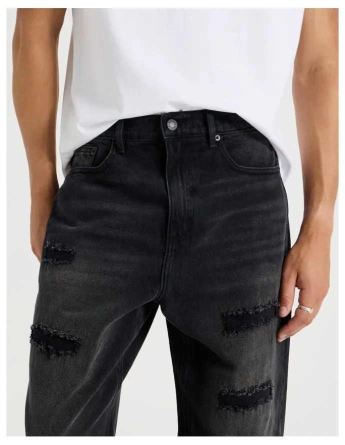 There After Rip & Repair Wide Leg Jean in Black