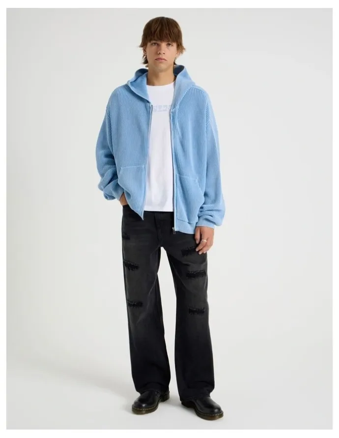 There After Rip & Repair Wide Leg Jean in Black