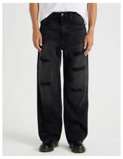 There After Rip & Repair Wide Leg Jean in Black