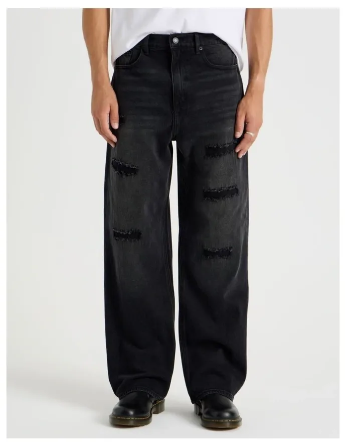 There After Rip & Repair Wide Leg Jean in Black