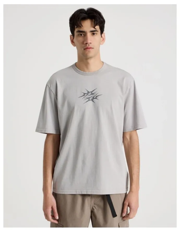 There After Snow Wash Tribal Print Short Sleeve Tee in Grey