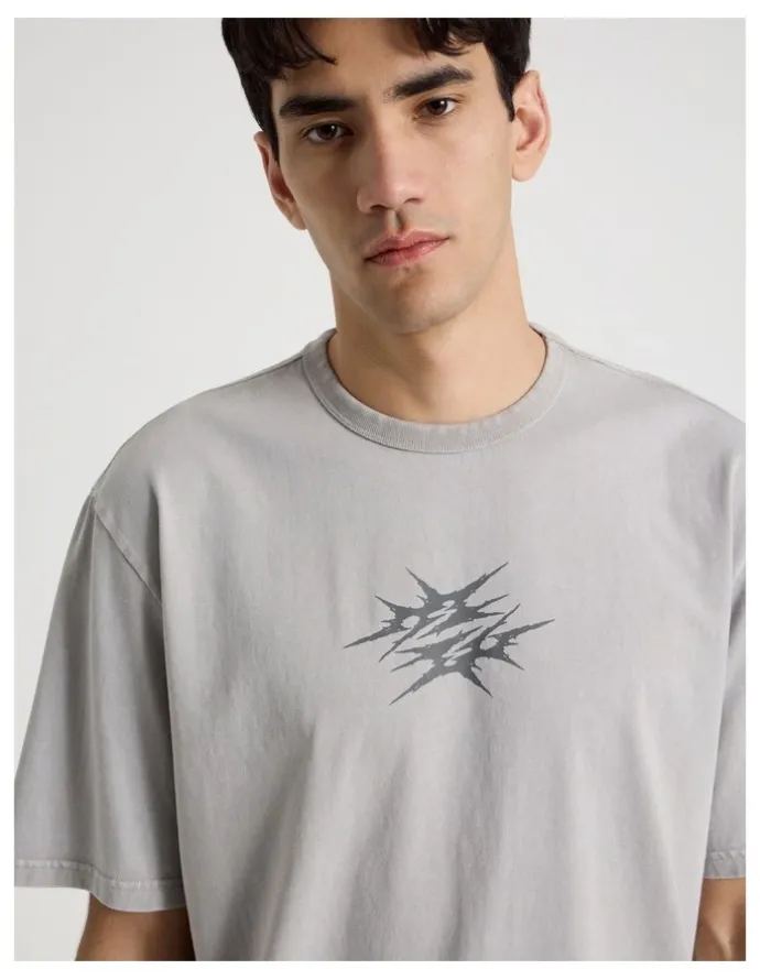 There After Snow Wash Tribal Print Short Sleeve Tee in Grey
